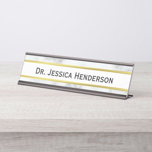 Imitate Gold und Weiß Marmor Schreibtischnamensplakette (Vorderseite )