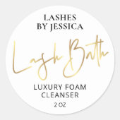 Imitate Gold und Weiß-Script-Logo Lash Bath Cleans Runder Aufkleber (Vorderseite)