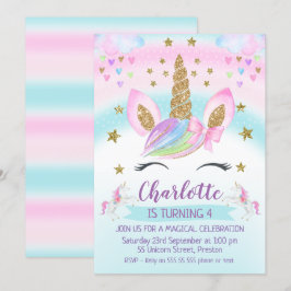 Imitate Gold Unicorn Regenbogen 1. Geburtstag Einl Einladung