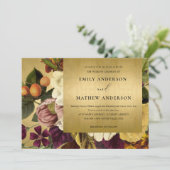 IMITATE GOLD VINTAG RETRO BURGUNDY BLUMENWEDD EINLADUNG (Stehend Vorderseite)