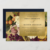 IMITATE GOLD VINTAG RETRO BURGUNDY BLUMENWEDD EINLADUNG (Vorne/Hinten)