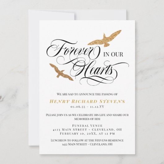 Imitate Gold Vögel für immer in unserem Herzen Bee Einladung (Vorderseite)