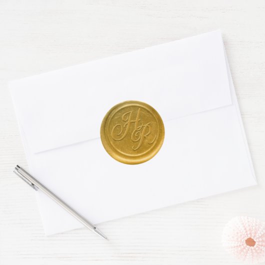 Imitate Gold Wax Wedding Monogram Umschlag Aufkleb Runder Aufkleber (Umschlag)