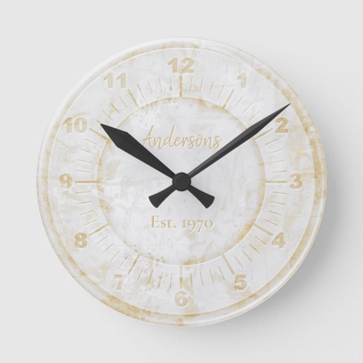 Imitate Gold Weißsteinmarmor Runde Wanduhr (Vorderseite)