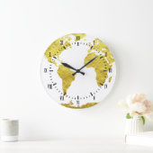 Imitate Gold Weltkarte Holzplanen Weiße Zahlen Große Wanduhr (Zuhause)