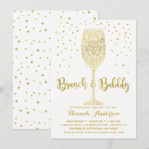 Imitate Gold & White Brunch & Bubbly Brautparty Einladung