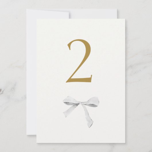 Imitate Gold | White Ribbon Wedding Tischnummer (Vorderseite)