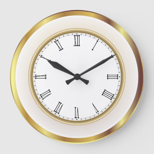 Imitate Gold White Trim römische Zahlen Große Wanduhr (Vorderseite)