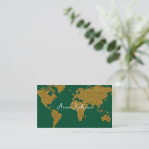 Imitate Gold World Map Agent Emerald Green Visitenkarte