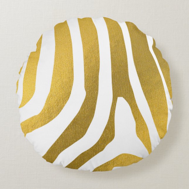 Imitate Gold Zebra Print Stripes Muster Rundes Kissen (Vorderseite)