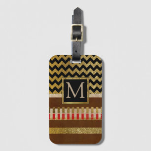 Imitate Gold Zickzack Streifen mit Monogramm Gepäckanhänger