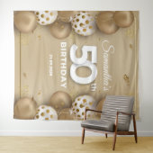 Imitate Goldballons und Weißballons 50. Geburtstag Wandteppich (Beispiel (Horizontal))