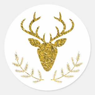 Imitate Golden Foil Textured Christmas Hirsch Kopf Runder Aufkleber