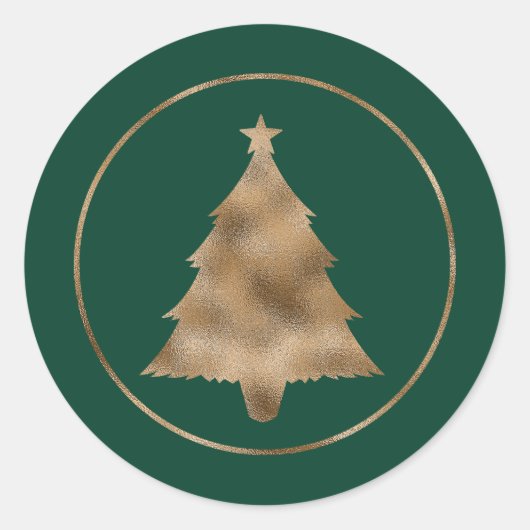 Imitate Golden Foil Weihnachtsbaum Form auf Grün Runder Aufkleber (Vorderseite)