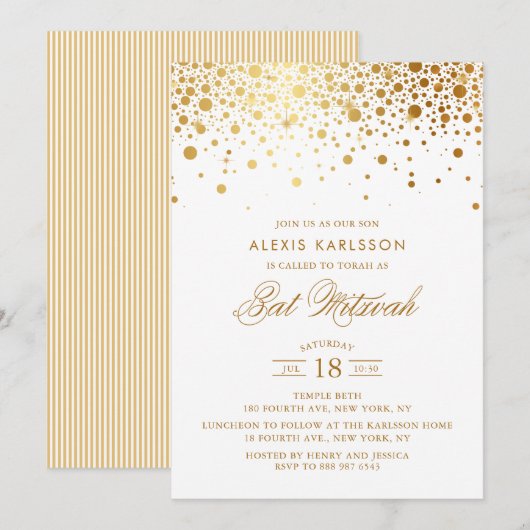 Imitate Goldene Foil Confetti Bat Mitzvah Einladun Einladung (Vorne/Hinten)