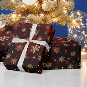 Imitate Goldene Foil Winter Schneeflocken & Rote B Geschenkpapier