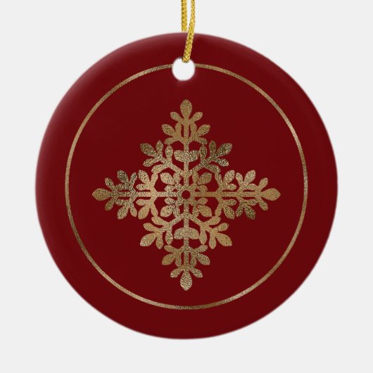 Imitate Goldene Foilschneeflocke auf Rot (nicht ec Keramik Ornament (Vorne)