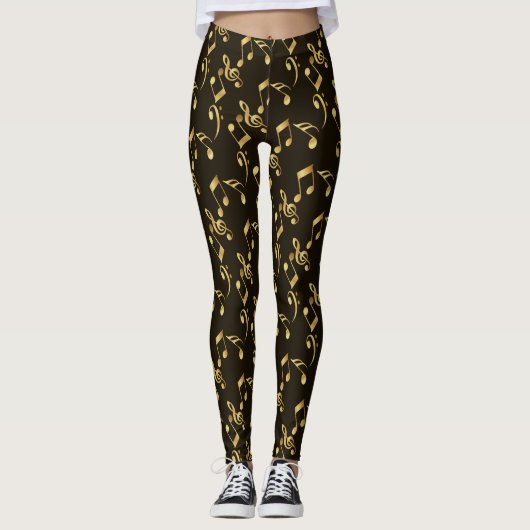 Imitate goldene Musiknoten auf braunschwarz Leggings (Vorderseite)