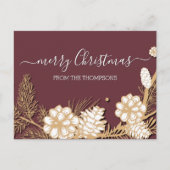 Imitate Goldenen Pine Cones Needles auf Mauve Pink Postkarte (Vorderseite)