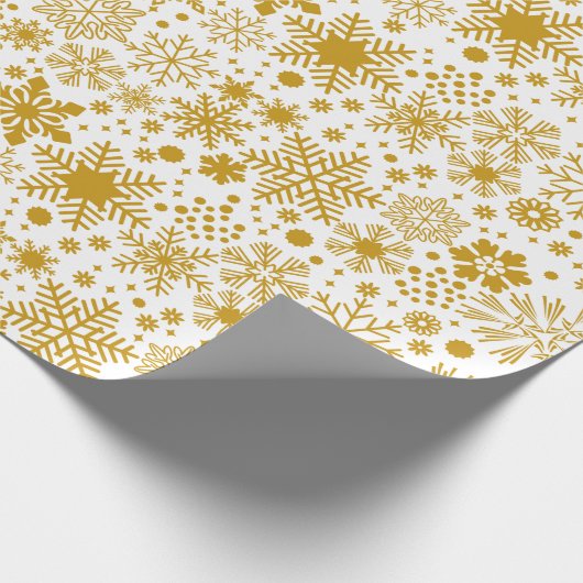 Imitate Goldener Fossil und weiße Schneeflocken Ur Geschenkpapier (Ecke)