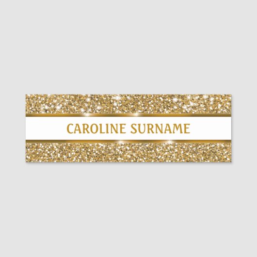 Imitate Goldener gelber Glitzer Textur & Benutzerd Namensschild (Vorderseite)