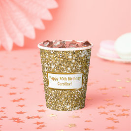 Imitate Goldener gelber Glitzer Textur & Benutzerd Pappbecher