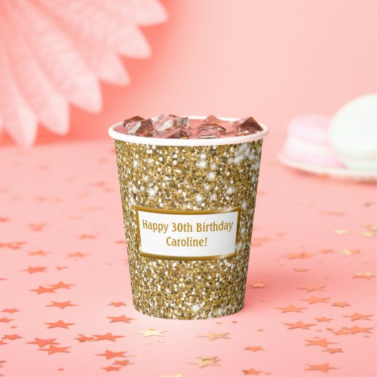 Imitate Goldener gelber Glitzer Textur & Benutzerd Pappbecher (Insitu)