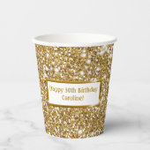 Imitate Goldener gelber Glitzer Textur & Benutzerd Pappbecher (Vorderseite)