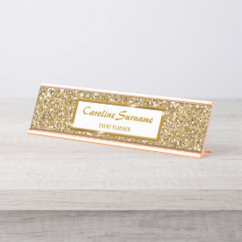 Imitate Goldener gelber Glitzer Textur & Benutzerd Schreibtischnamensplakette