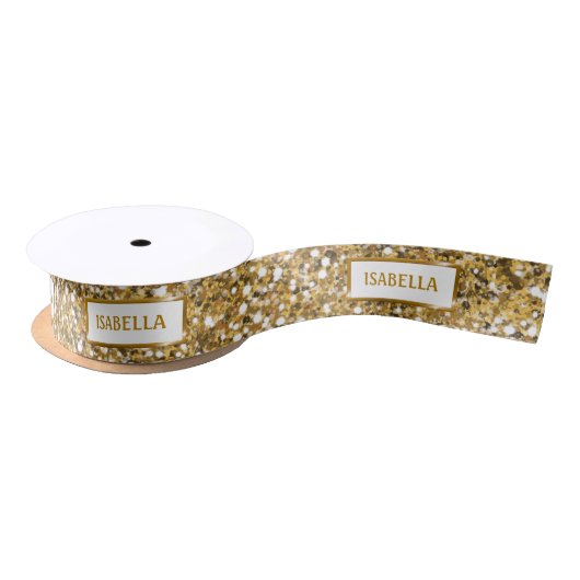 Imitate Goldener gelber Glitzer Textur mit Text Satinband (Spule)