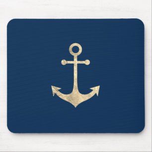 Imitate goldener nautischer Anker auf marineblau Mousepad