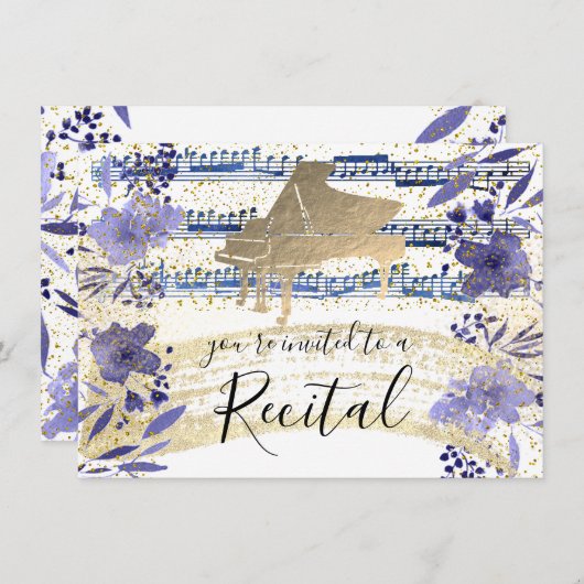 IMITATE Goldfolie auf indigoblaue Blume Einladung (Vorne/Hinten)