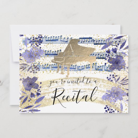 IMITATE Goldfolie auf indigoblaue Blume Einladung (Vorderseite)