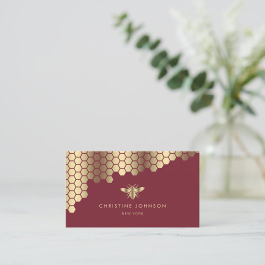Imitate Goldfolie bedeckt dunkelrot Visitenkarte (Stehend Vorderseite)