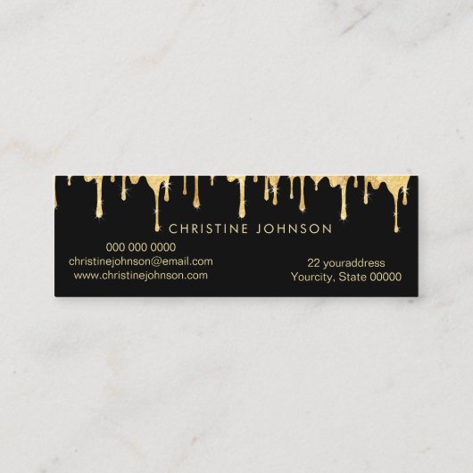 Imitate Goldfolie Biene und Honig auf schwarzem Hi Mini Visitenkarte (Rückseite)