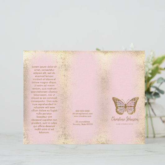 Imitate Goldfolie-Design Rosa Schmetterlingsbrosch (Stehend Vorderseite)