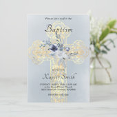 Imitate Goldfolie Heilige Kreuzkatholische Taufe Einladung (Stehend Vorderseite)