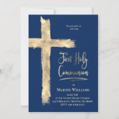 Imitate Goldfolie kreuz blau | Erste Kommune Einladung (Vorderseite)