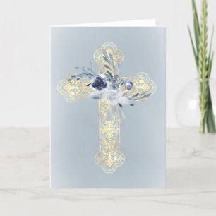 Imitate Goldfolie Kreuz blaue Aquarellkarte Einladung