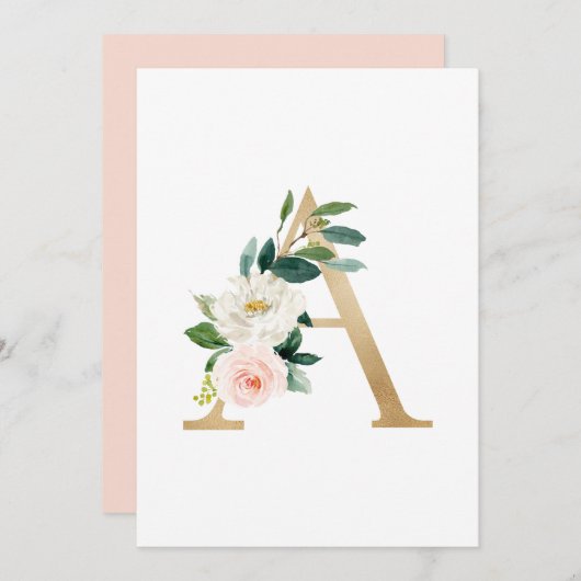 Imitate Goldfolie Letter A Blush Floral Monogram Einladung (Vorne/Hinten)