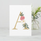 Imitate Goldfolie Letter A Blush Floral Monogram Einladung (Stehend Vorderseite)