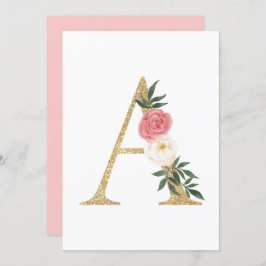 Imitate Goldfolie Letter A Blush Floral Monogram Einladung