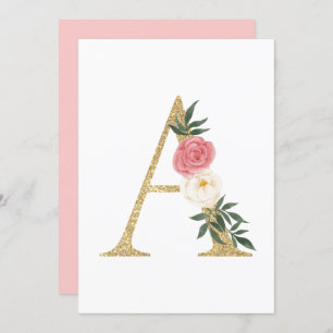 Imitate Goldfolie Letter A Blush Floral Monogram Einladung