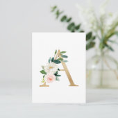 Imitate Goldfolie Letter A Blush Floral Monogram Postkarte (Stehend Vorderseite)