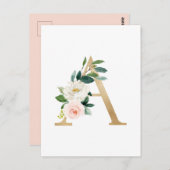 Imitate Goldfolie Letter A Blush Floral Monogram Postkarte (Vorne/Hinten)