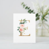 Imitate Goldfolie Letter E Blush Floral Monogramm Postkarte (Stehend Vorderseite)
