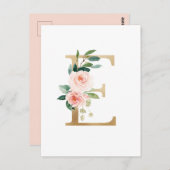 Imitate Goldfolie Letter E Blush Floral Monogramm Postkarte (Vorne/Hinten)