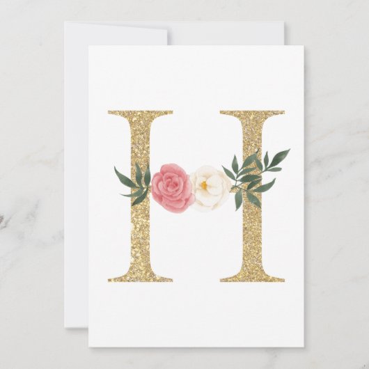 Imitate Goldfolie Letter H Blush Floral Monogramm Einladung (Vorderseite)