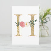Imitate Goldfolie Letter H Blush Floral Monogramm Einladung (Stehend Vorderseite)