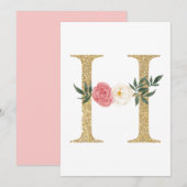 Imitate Goldfolie Letter H Blush Floral Monogramm Einladung (Vorne/Hinten)